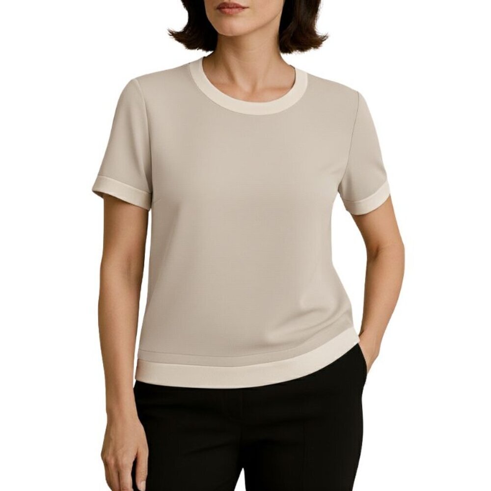 St. John Gray and Cream Short Sleeve Tunic Top Size L
